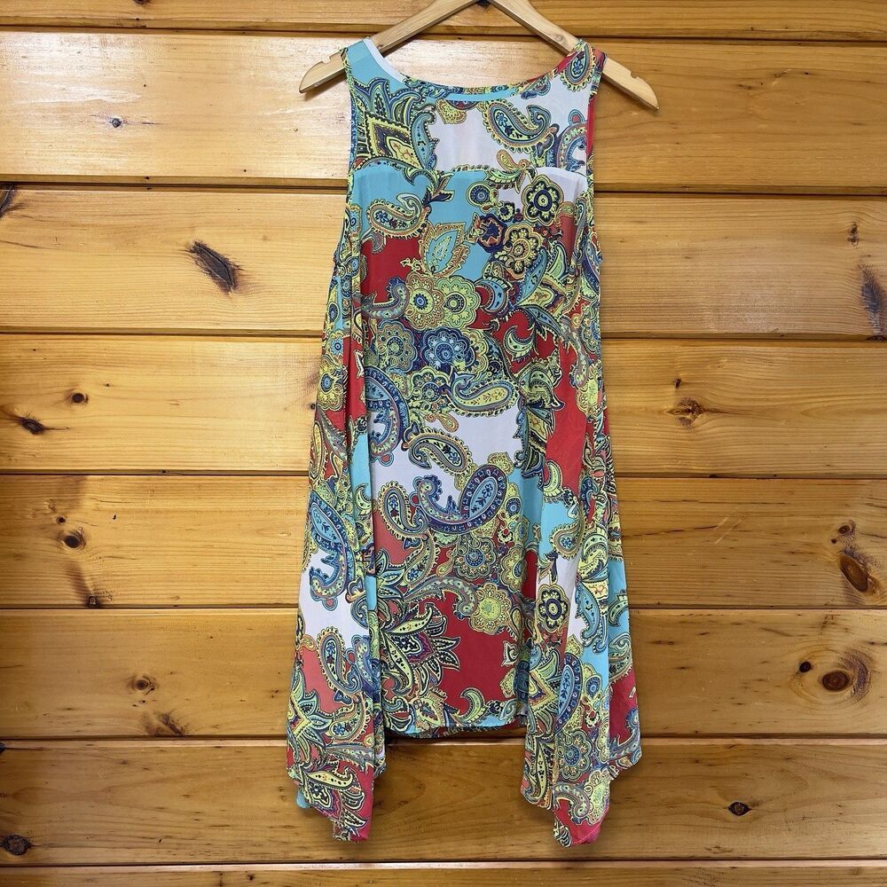 Robbie Bee Tunic Dress size 8 Pink Yellow Paisley Sheer A Line Lagenlook Boho